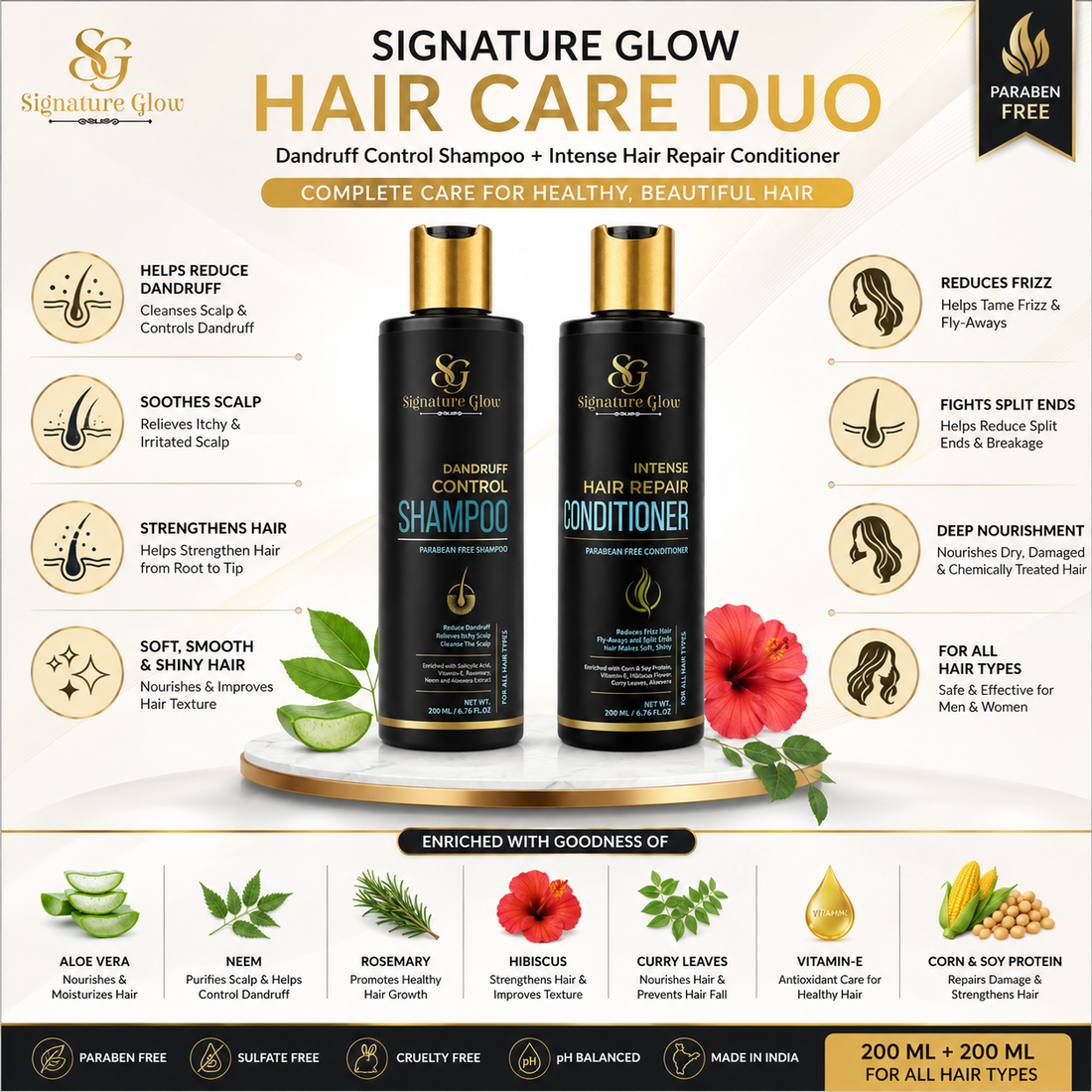 Signature Glow Scalp Care Combo — Dandruff Control Shampoo + Intense Hair Repair Conditioner