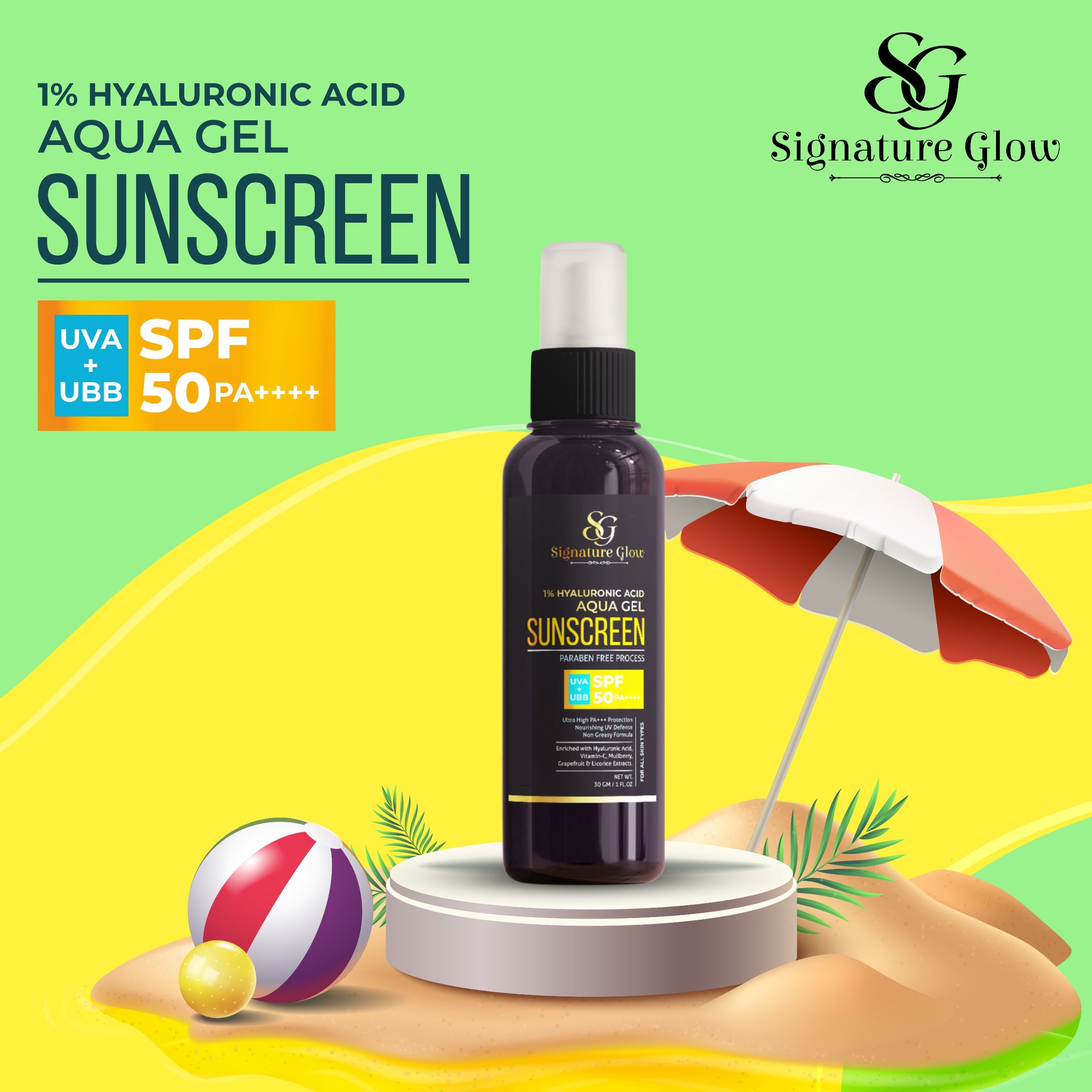 Signature Glow 1% Hyaluronic Acid Aqua Gel Sunscreen SPF 50 PA++++