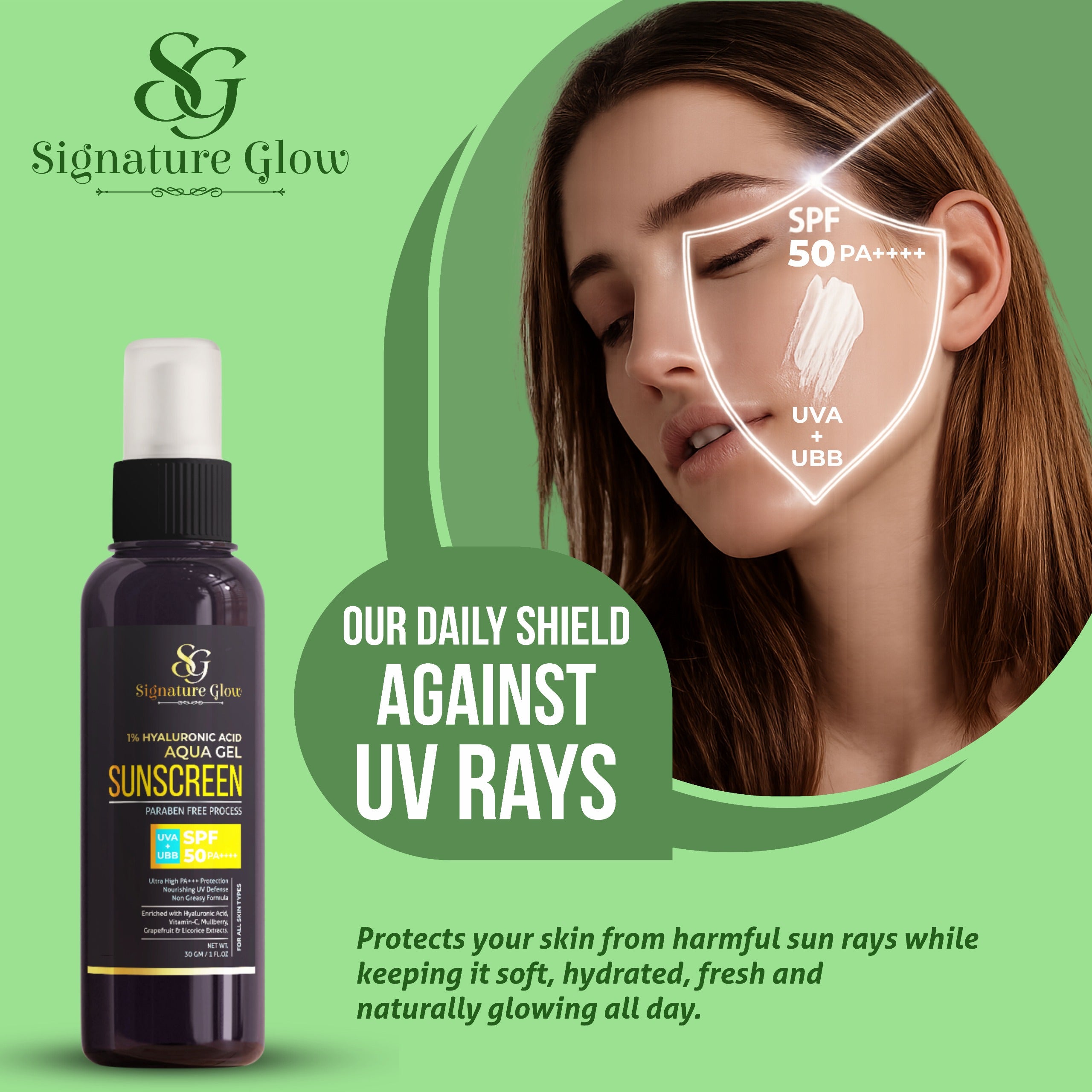 Signature Glow 1% Hyaluronic Acid Aqua Gel Sunscreen SPF 50 PA++++