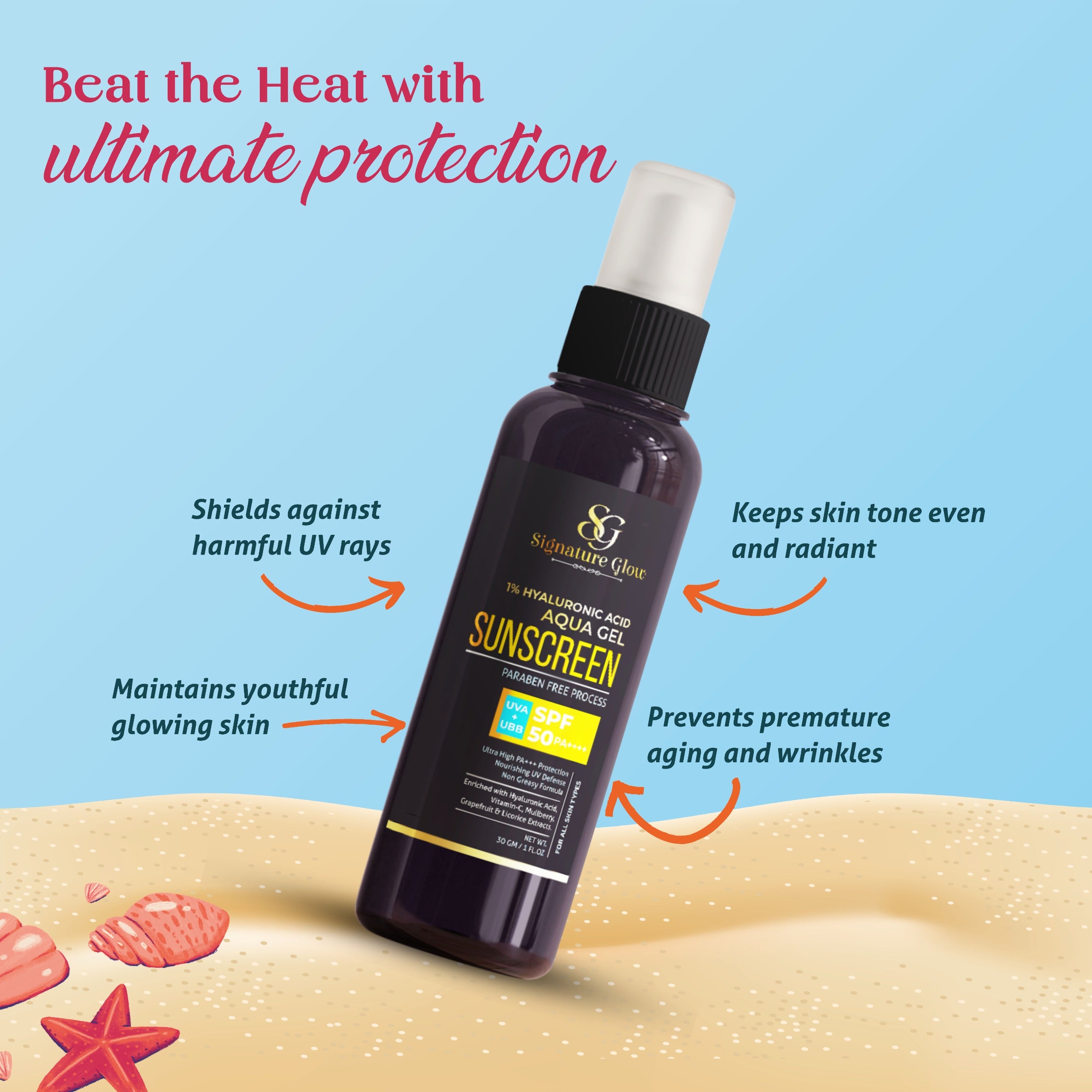 Signature Glow 1% Hyaluronic Acid Aqua Gel Sunscreen SPF 50 PA++++