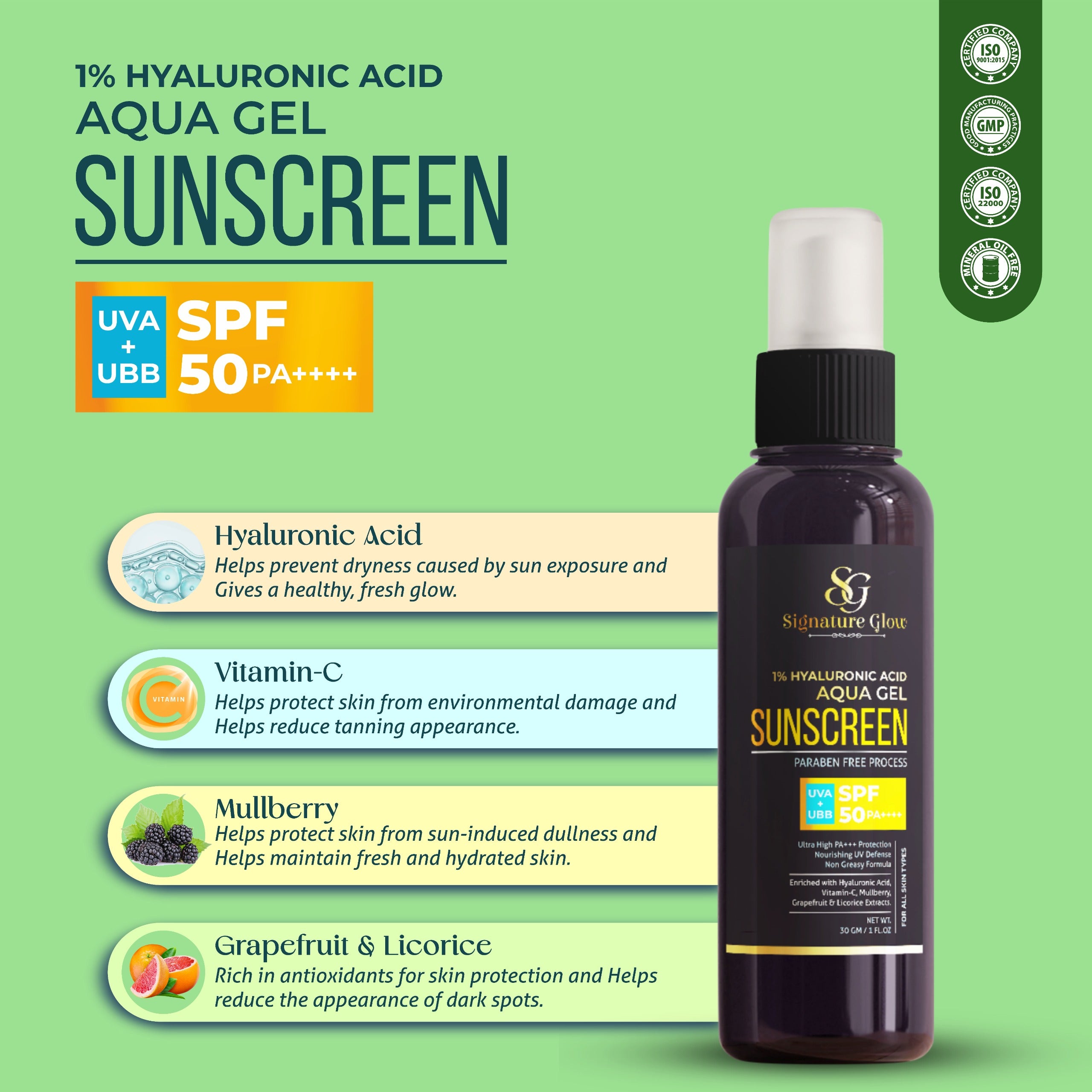 Signature Glow 1% Hyaluronic Acid Aqua Gel Sunscreen SPF 50 PA++++