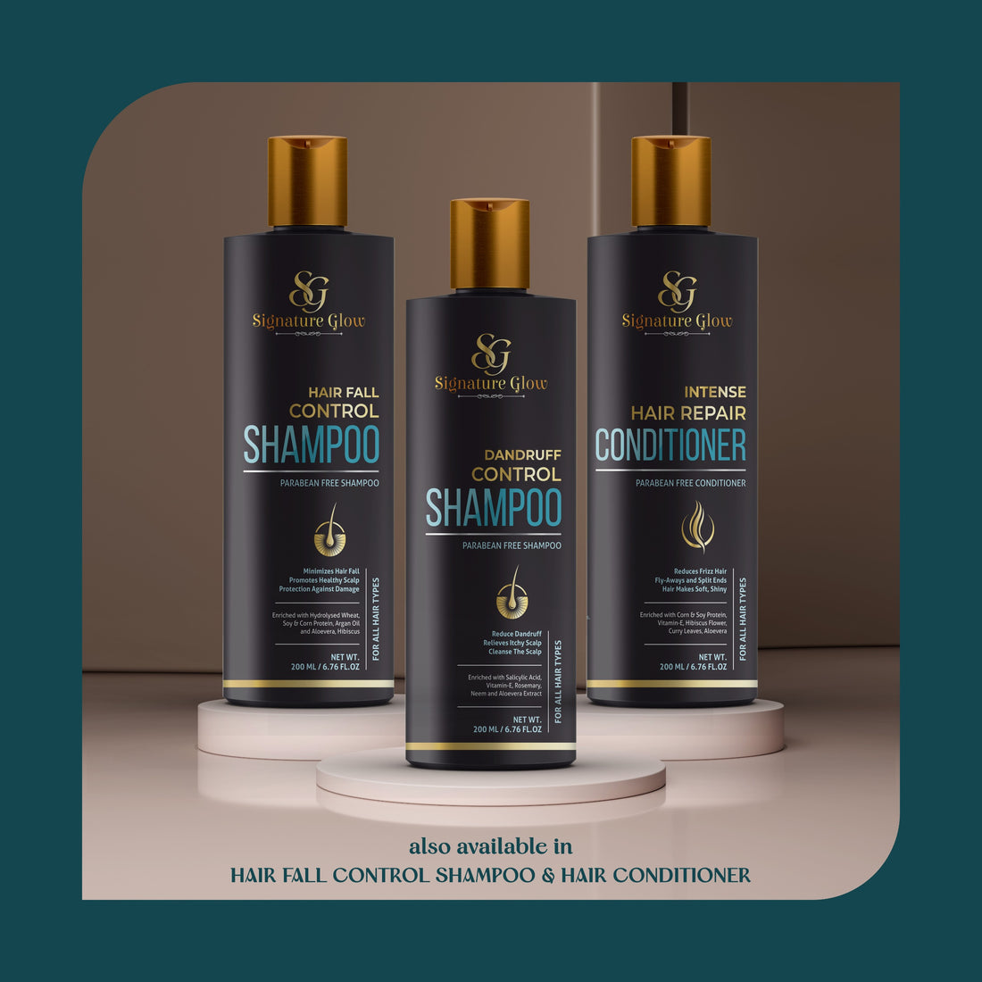 Signature Glow Complete Hair Care Set — Dandruff Shampoo + Hair Fall Shampoo + Conditioner